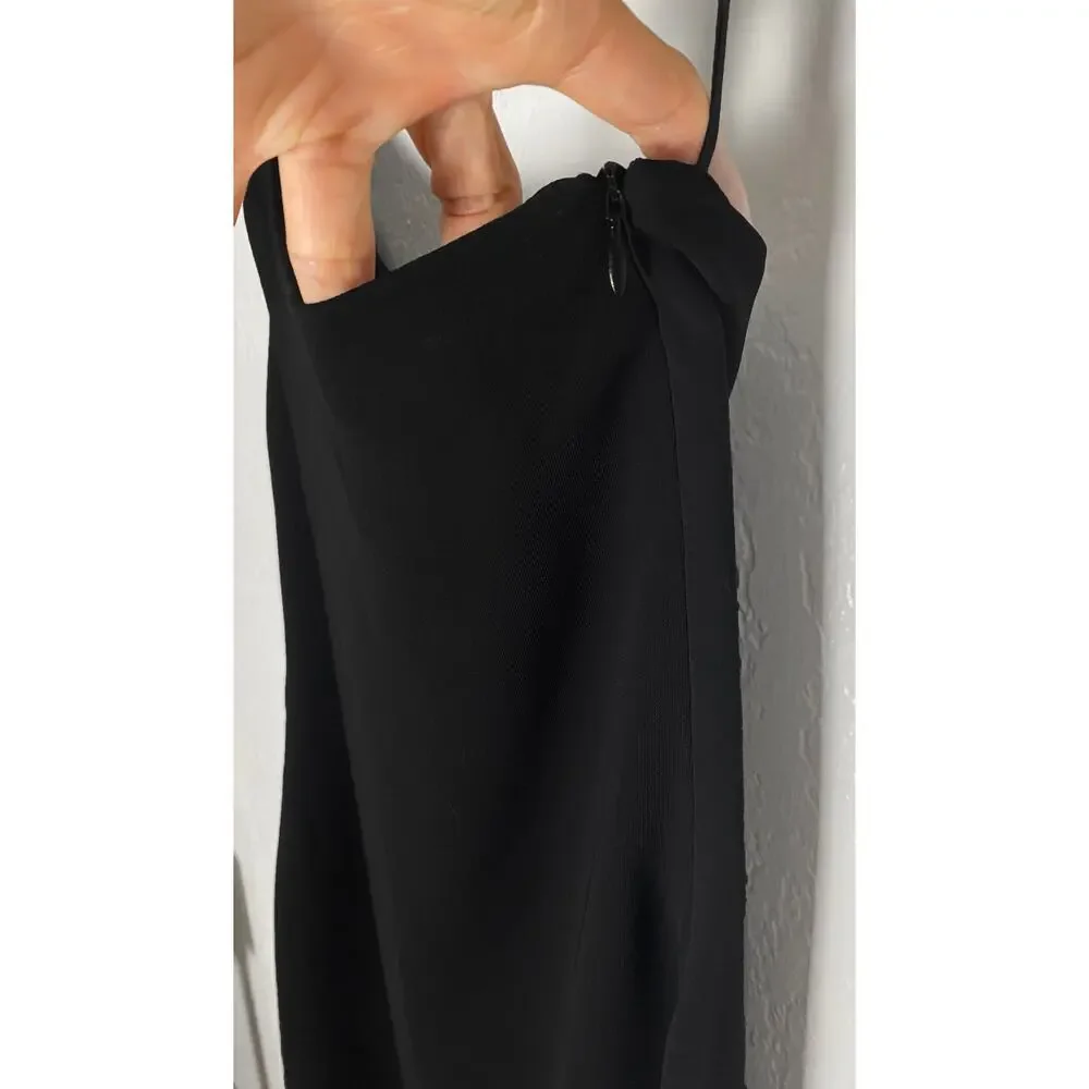 Toteme Women's Black One Shoulder Midi Dress Back Slit Cocktail Party Minimalist
